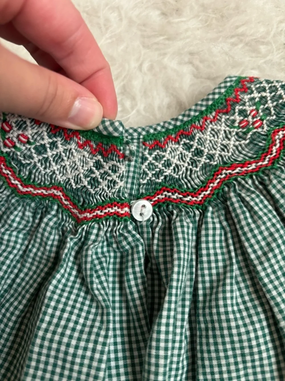 Vintage Baby Girl Smocked Green Gingham Girls' Festive Dress